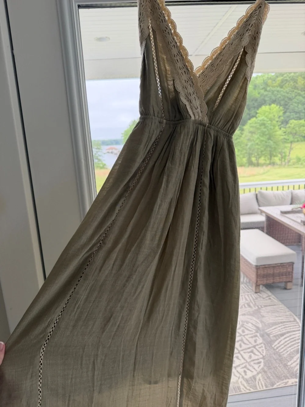Wishlist Olive Green Maxi Dress with Cream Lace Trim - Picture 5 of 5